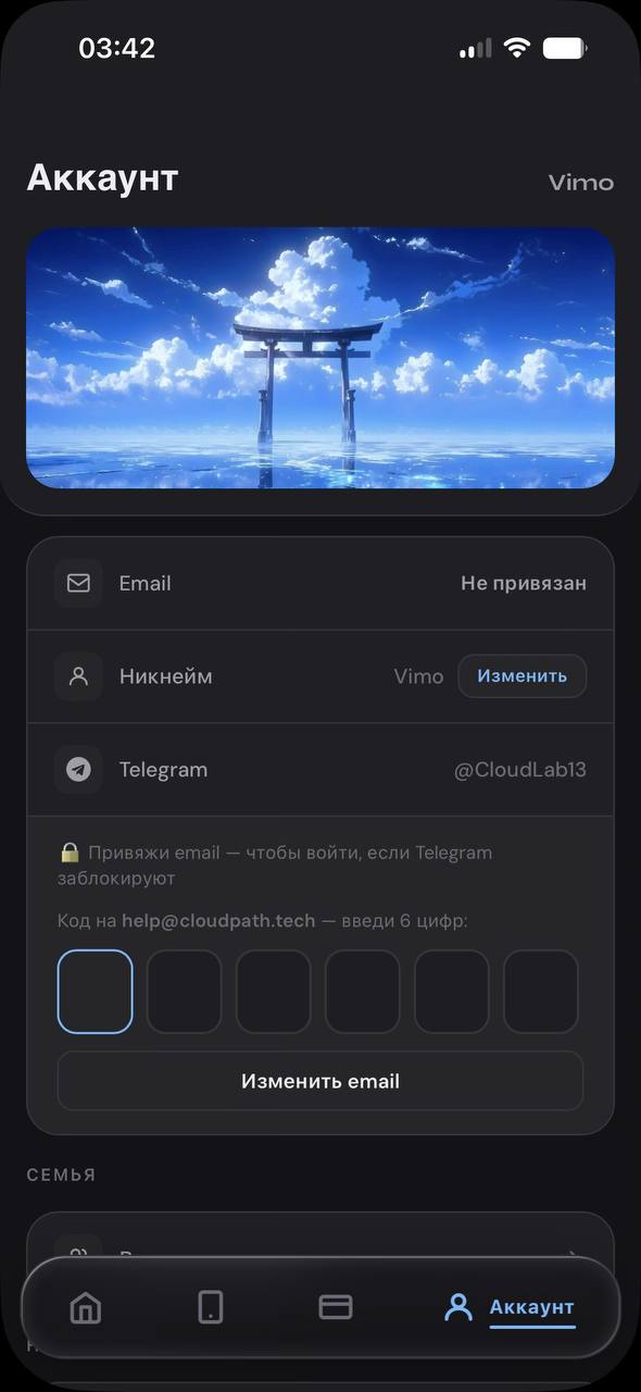 Поле для кода подтверждения email
